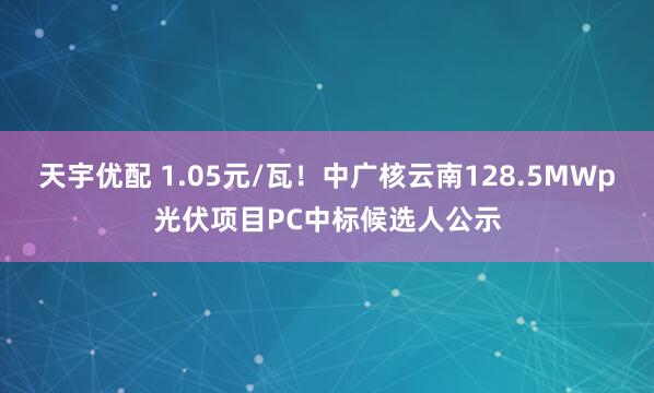 天宇优配 1.05元/瓦！中广核云南128.5MWp光伏项目PC中标候选人公示
