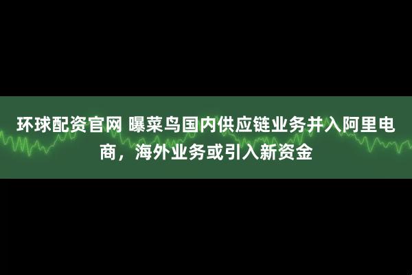 环球配资官网 曝菜鸟国内供应链业务并入阿里电商，海外业务或引入新资金